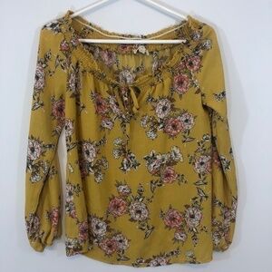 NINE Britton Yellow Floral Blouse Sz S